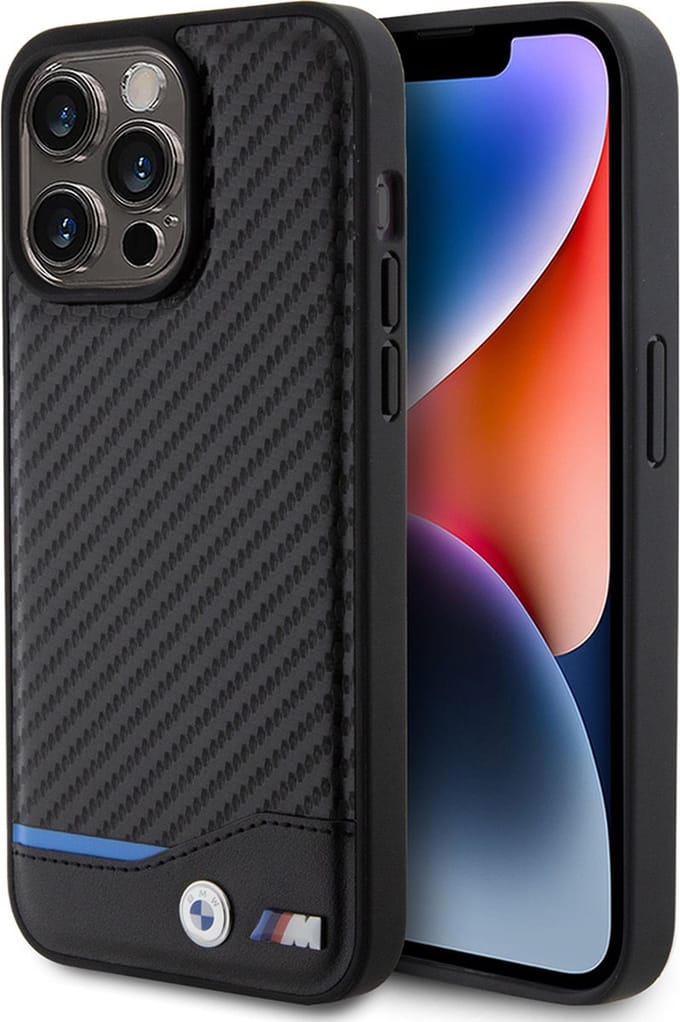 iPhone 15 Pro Max Backcase hoesje - BMW - Effen Zwart - Leer