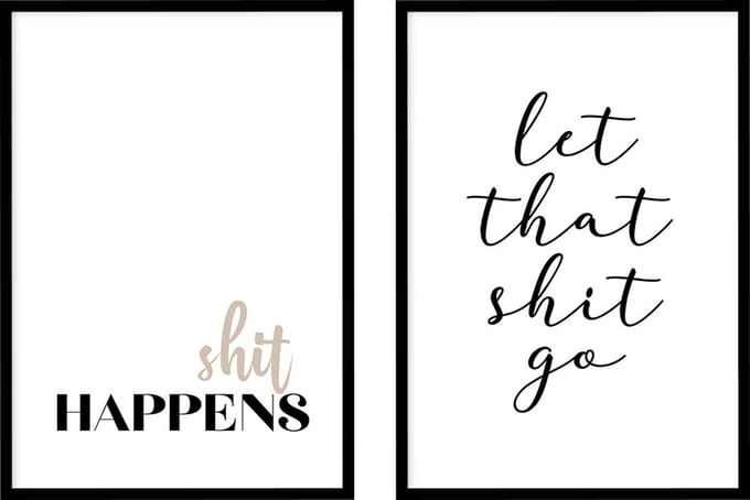 Poster Shit Happens en Let Go- WC Posters - Exclusief lijsten - 21x30 cm - A4 - WALLLL