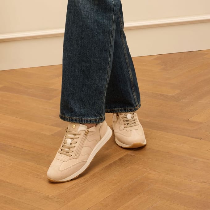 No Stress - Dames - Beige suède sneakers met rits - Maat 39