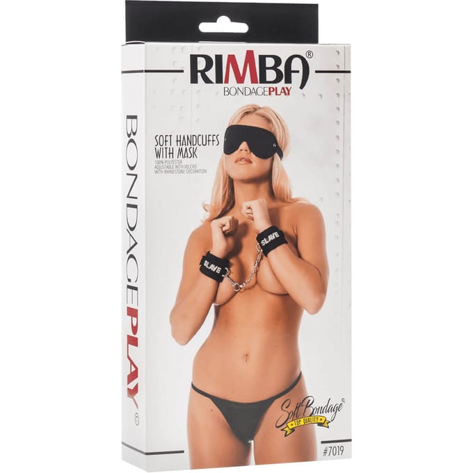 Rimba - Soft Bondage Set blinddoek En handboeien SLAVE - Zwart
