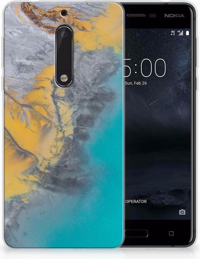 Nokia 5 TPU Siliconen Hoesje Marble Blue Gold
