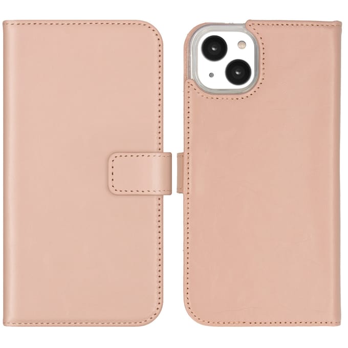 Selencia Echt Leren Bookcase voor de Apple iPhone 14 Plus - Dusty Pink