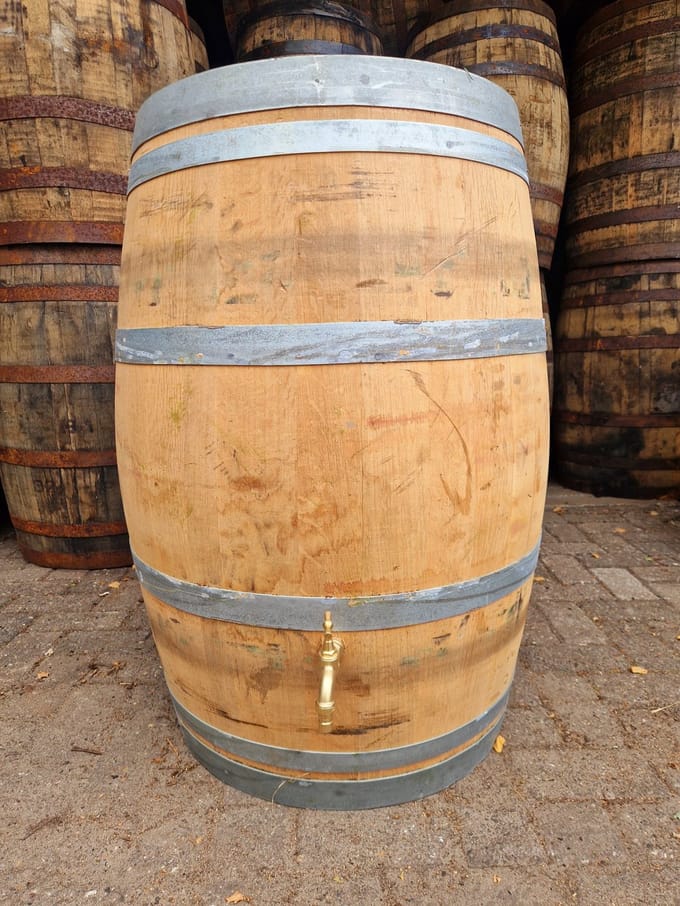 Houten regenton wijnvat 225 L - messing kraan - vast deksel