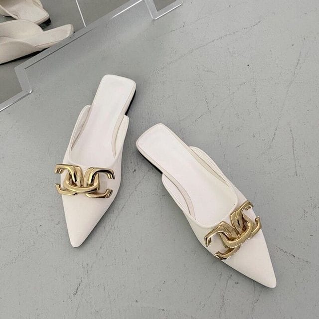 Damesmode Veelzijdige Puntige Platte Schoenen Luie Casual Muiltjes 35 white