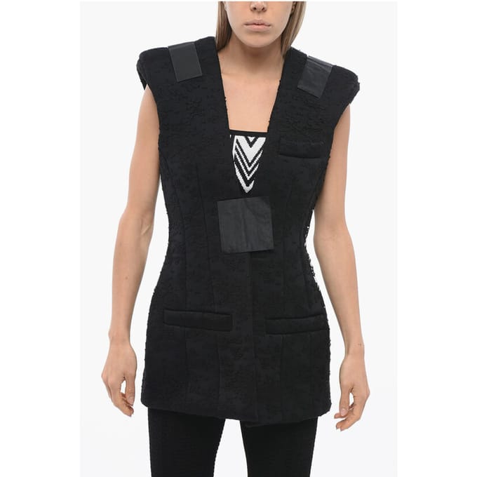 Gewatteerd kanten vest met klittenbandsluiting in zwart