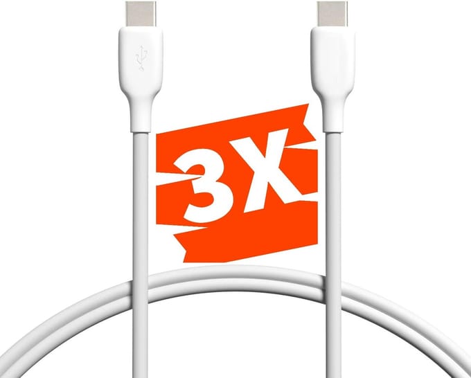 Phreeze 3x USB C naar USB C Kabel - 2 Meter - Type-C - 65W Opladerkabel - 480 MBps Datakabel - Voor S24,S23,S22,S21,S20,Flip,Fold en Tablet A7,A8,A9,S7,S8,S9
