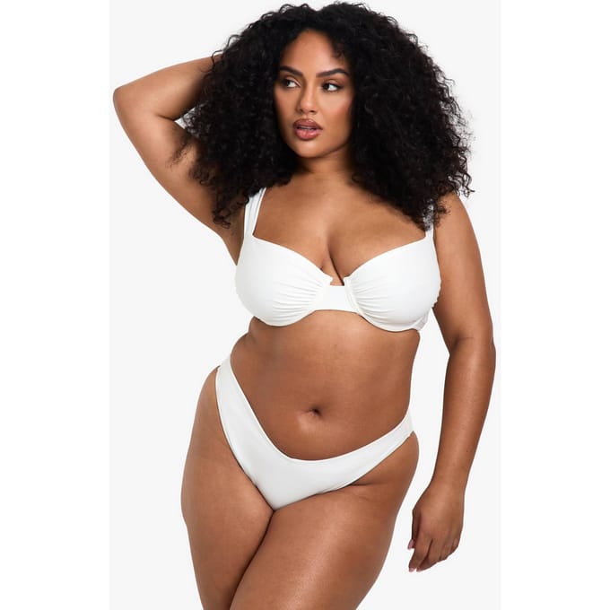 boohoo Dames Plus Swimwear Essentials Balkon Bikini Top | White | Maat: 28