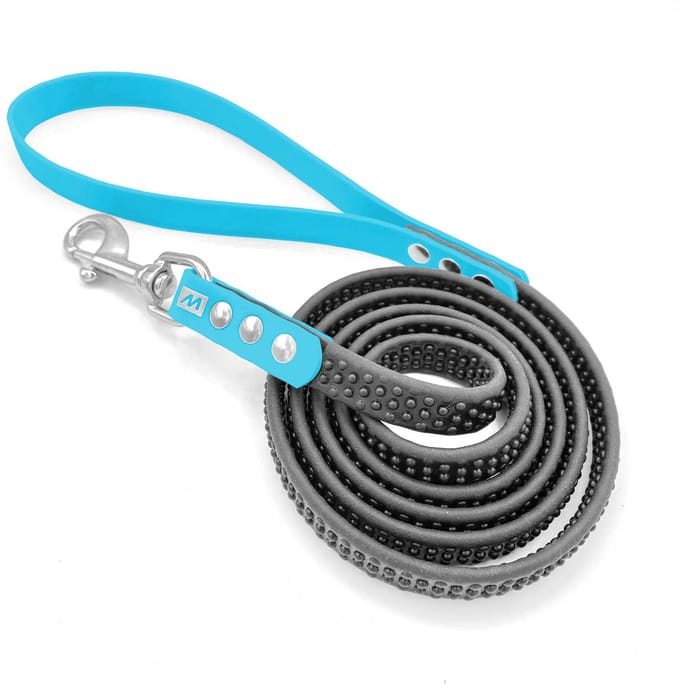 Miqdi hondenriem met noppen - BioThane ® - lichtblauw - 2 meter - extra sterk - extra grip