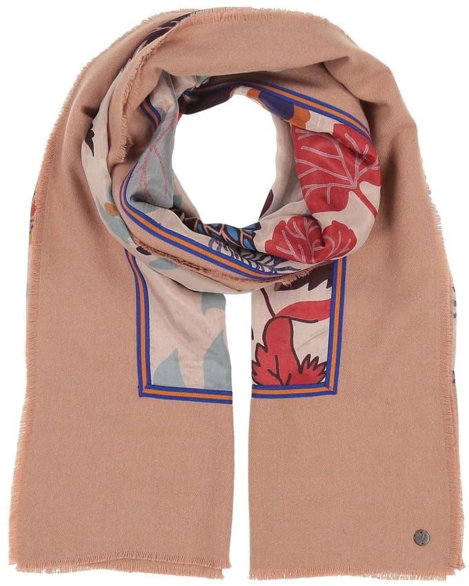 FRAAS sjaal Scarf With Floral Design Deep Blue veelkleurig