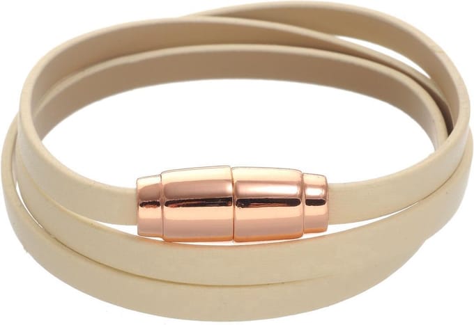 Behave - Beige armband imitatieleer - Rosékleur sluiting - Dagelijks chic