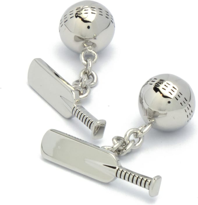 Manchetknopen - Cricket Bal en Bat met Ketting Zilverkleurig