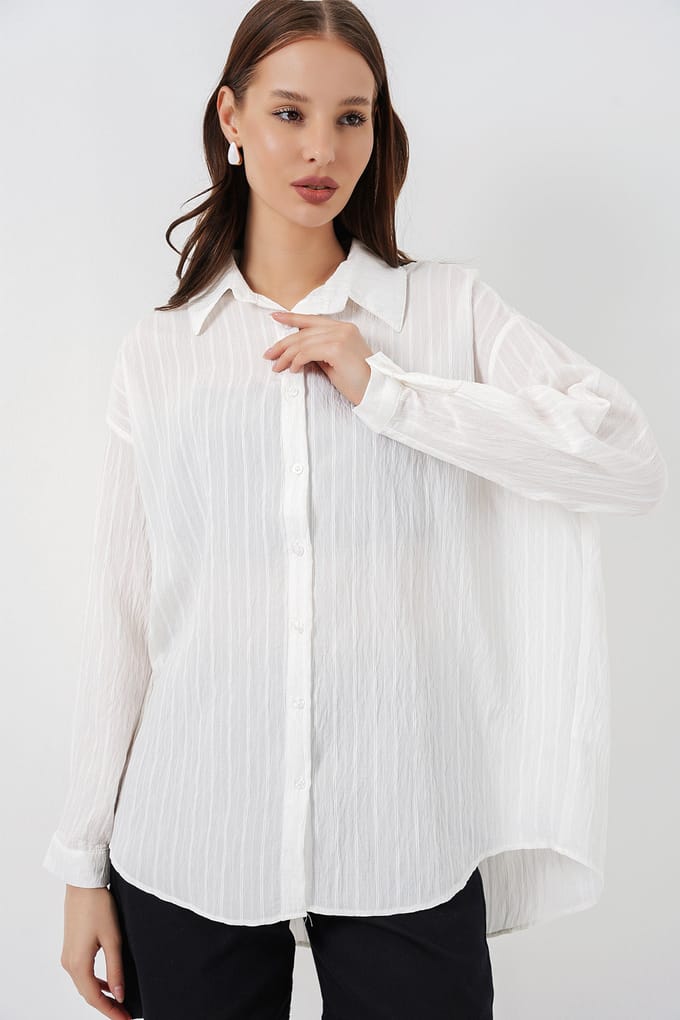 Gestreepte Oversized Blouse met Knopsluiting