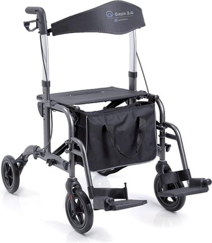 Moretti Combi Rollator Rolstoel 2 in 1 - Loophulp en duwrolstoel - Inklapbare rollator - Voetsteun en stokhouder - Zwart