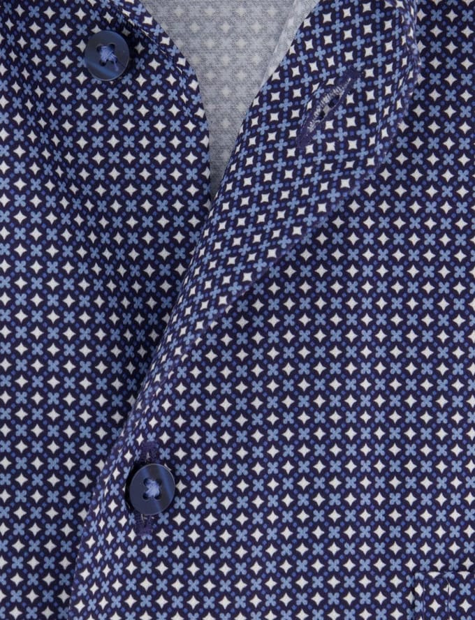 Blauw geprint Eterna overhemd met borstzak