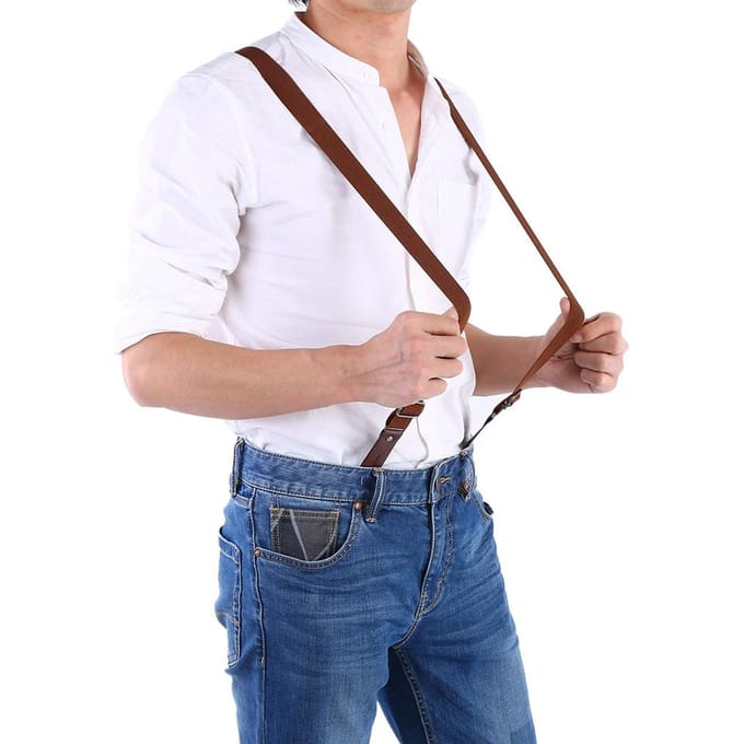 Volwassen Knoopgespen Bretels Verstelbare Riemen Broek Broek Bretels Elasticiteit Riem Bruin white