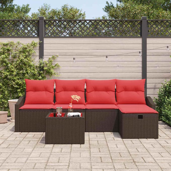 vidaXL - Bankstel - met - kussen - met - opslag - Bruin - poly - rattan