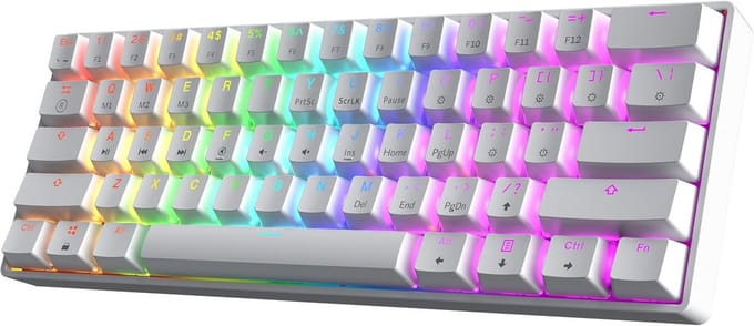 Mechanisch Toetsenbord - Compact Gaming Keyboard - Snelle Reacties - Hotswap Schakelaars - 61 Toetsen - Wit