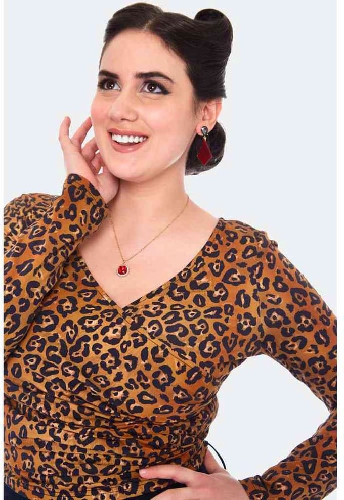 Voodoo Vixen - Leopard Print Longsleeve top - M - Bruin