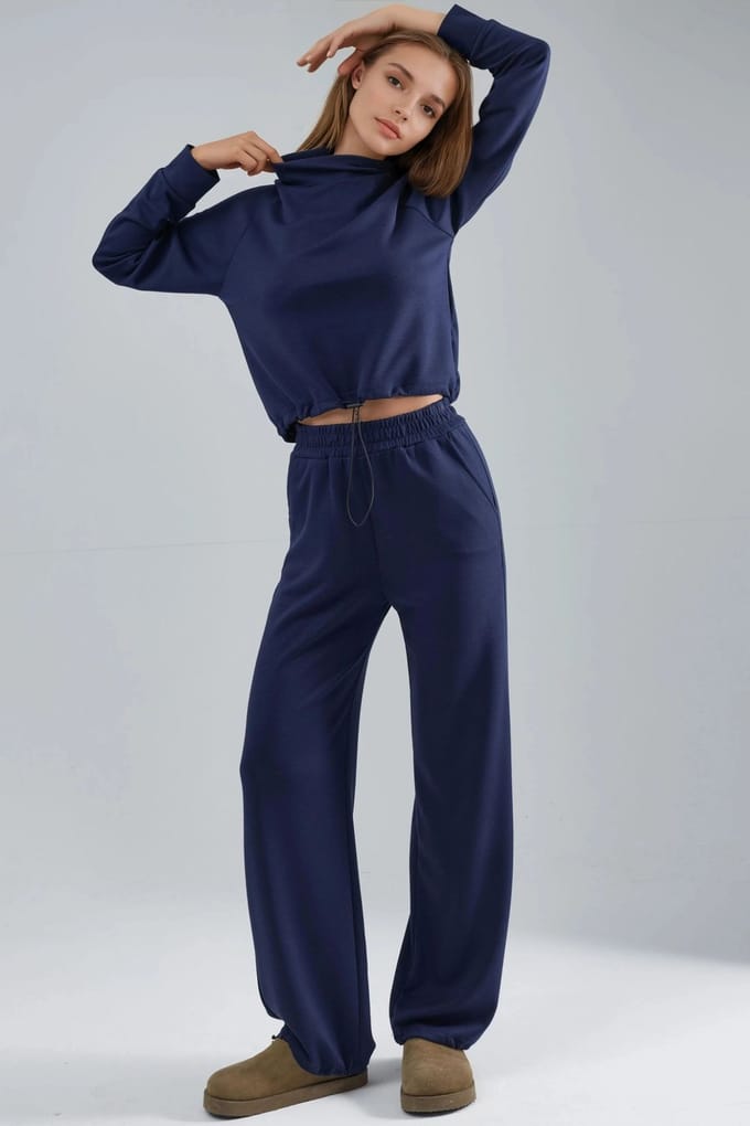 Modal Touch Half Turtleneck Blouse & Elastische Taille Broek
