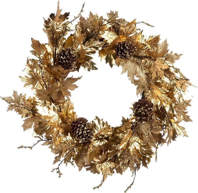 Goodwill Krans Landelijk Maple Leaf Zijde-Dennenappels Goud D 71 cm