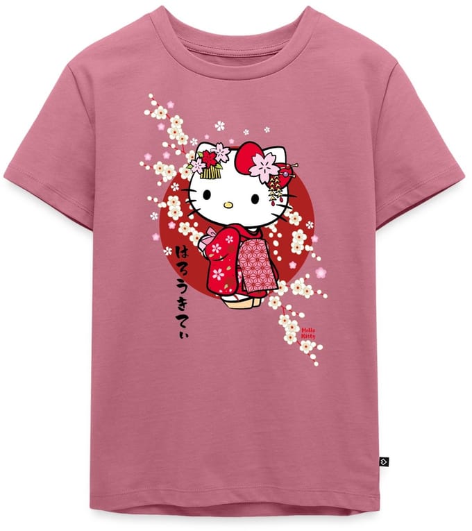 Hello Kitty In Een Rode Kimono En Kersenbloesems Premium T Shirt Kinderen
