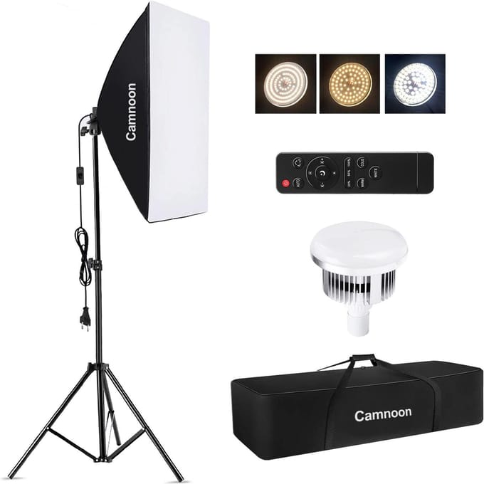Camnoon Studio Fotografie Lichtkit Softbox Verlichtingsset met 85W 3000K-6000K Bi-kleur Temperatuur EU Plug zwart