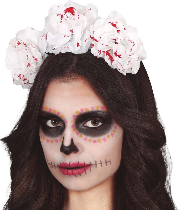 Halloween verkleed diadeem - bloederige bloemen - one size - wit - meisjes/dames