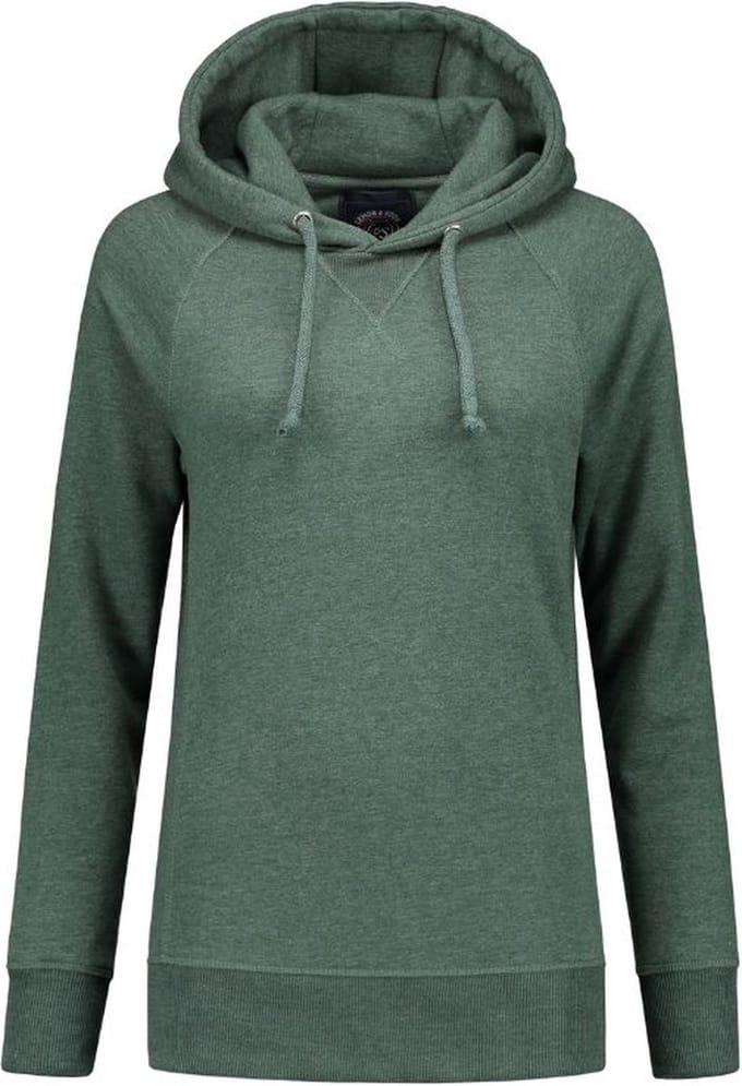 Lemon & Soda Heavysweat raglan sweater met capuchon voor dames groen gemêleerd maat S