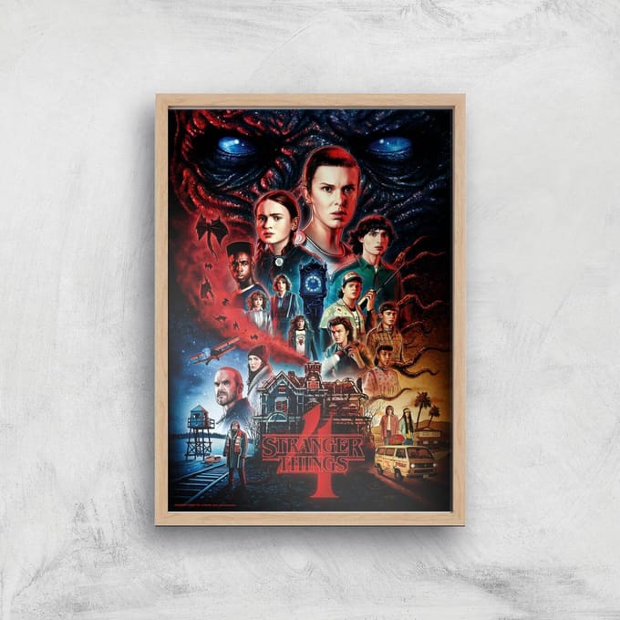 Stranger Things Composition Giclee Art Print - A4 - Wooden Frame