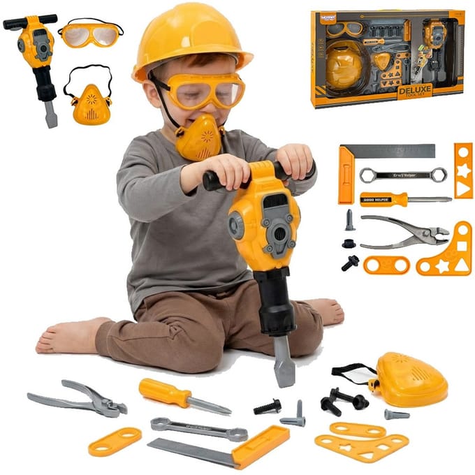 Woopie Little Handyman Tool Set Goggles Helmet Pneumatic Hammer 21 Pcs. - UNI