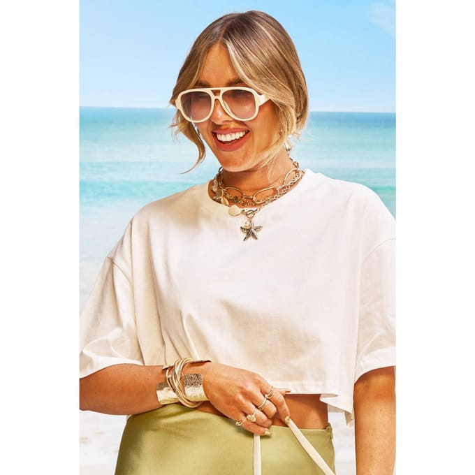 boohoo Dames Retro Aviator Zonnebrillen | Creme