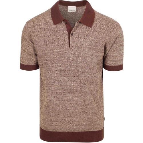 KnowledgeCotton Apparel Polo Knitted Chocolate - Maat M - Heren - Casual T-shirts