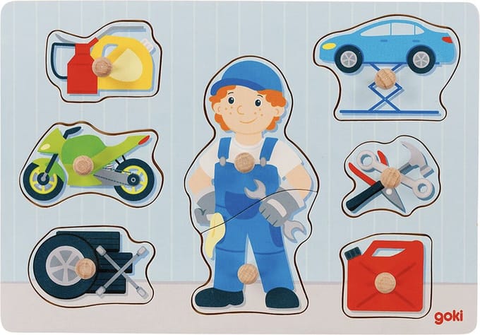 Steekpuzzel: MECHANIEKER 30x21x2,4cm, 8-delig, hout, 1+