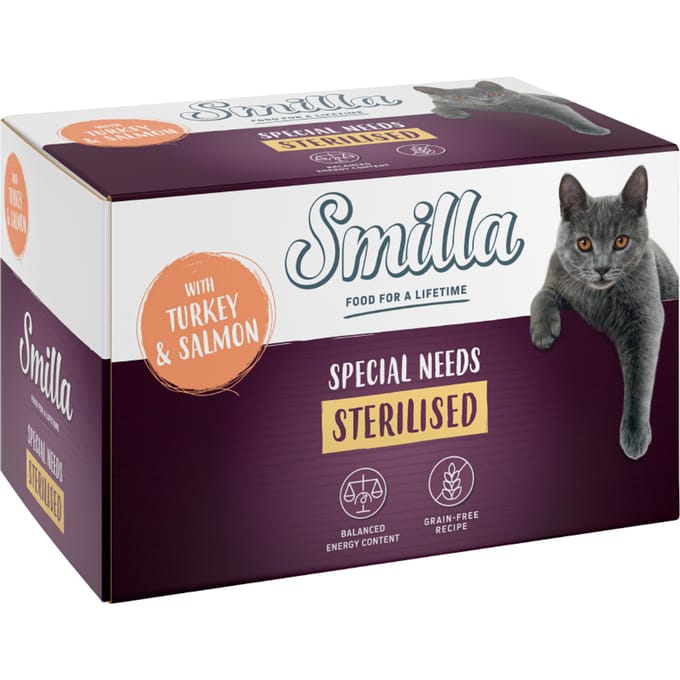 6x100g Kalkoen met Zalm Smilla Sterilised Kattenvoer nat