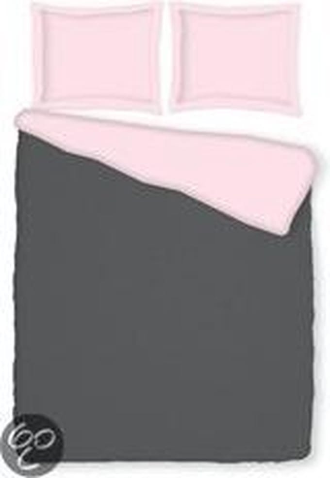 Dekbedovertrek Romanette flanel Comtesse - Antraciet/roze - 1-persoons (140x200/220 cm + 1 sloop)