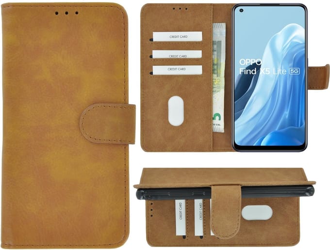 MoDo hoesje Geschikt voor Oppo Find X5 Lite - Kunstleer Book Case - Bruin
