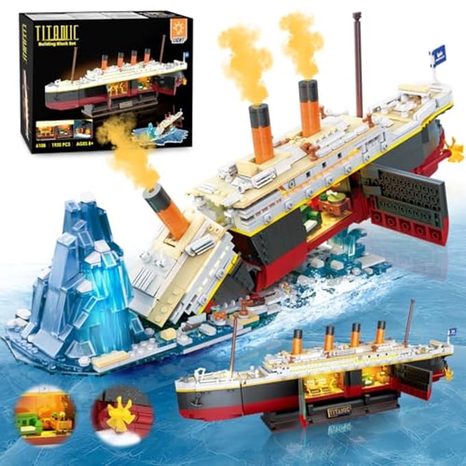 Bouwspeelgoed Titanic 2-in-1 met LED-verlichting - Mini bouwdoos, 1935 stuks scheepsmodel