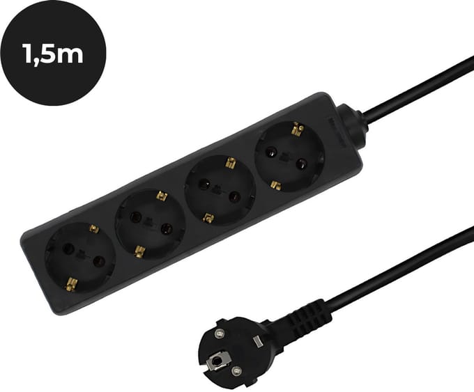 Stekkerdoos viervoudig - Tafelcontactdoos – 1.5m – Zwart
