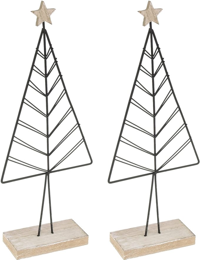 Mini kerstboom metaal hout zwart naturel 28cm 2st, 2 Stück