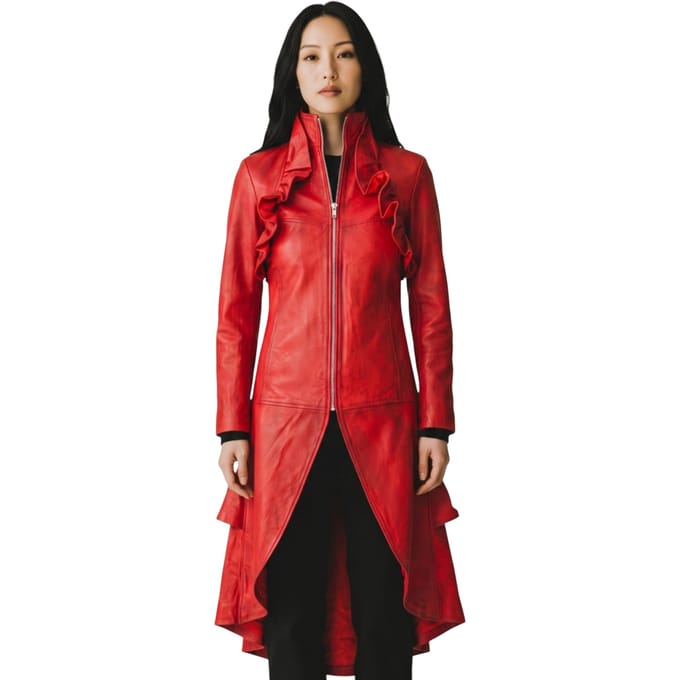 Dames Goth Rood Leren High Collar Victoriaanse Flare Rokrok - Telemark