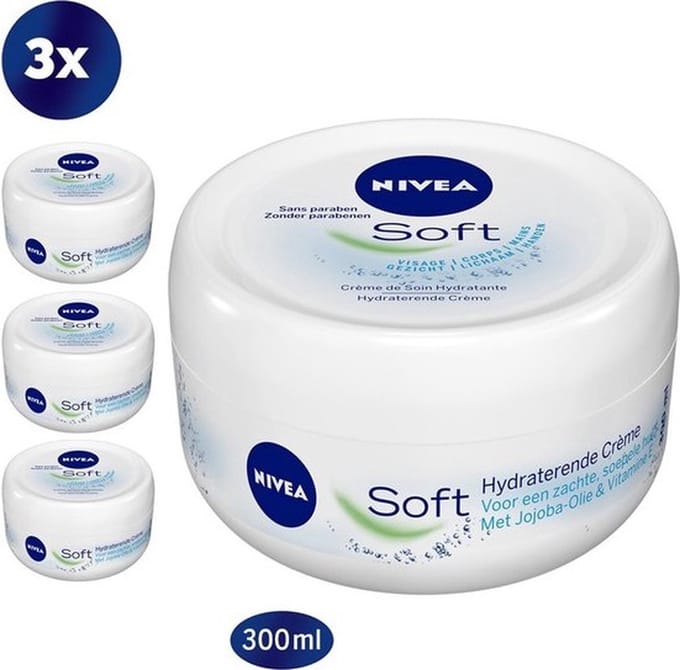 Nivea Soft Creme - 3x 300ml - Hydraterende Creme voor gezicht, lichaam en handen