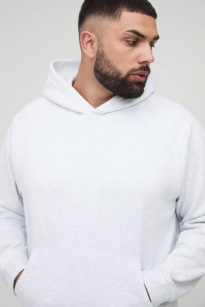 Plus Essential BM Signature Regular Fit Over the Head Hoodie | Grey Marl | Size 5XL