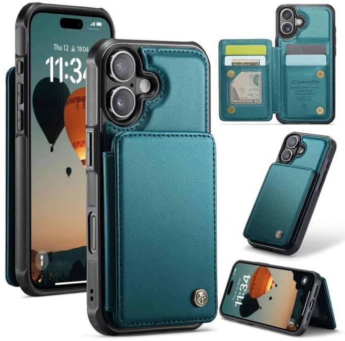 Luxe Portemonnee Backcover met Anti-RFID kaarthouders voor iPhone 17 _ Groen