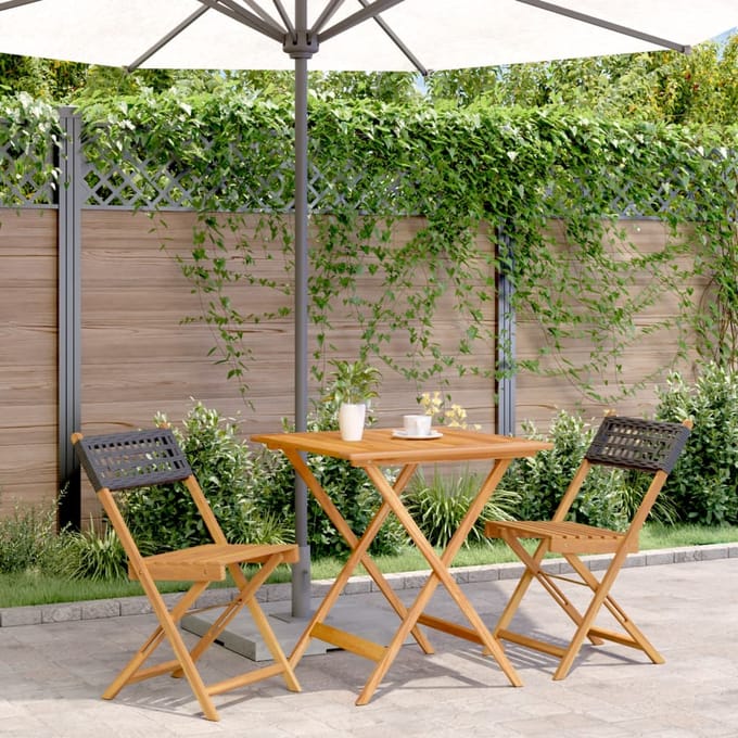 vidaXL - 3-delige - Bistroset - poly - rattan - en - massief - hout - zwart