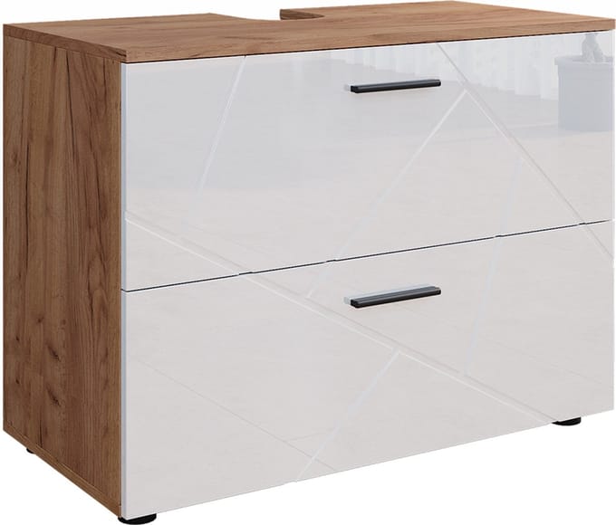 Vicco Irma Wastafelonderkast – 80 x 58.6 cm Wit hoogglans/goud power eiken