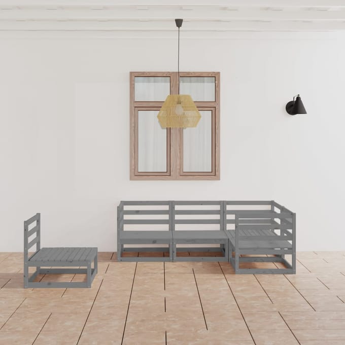 vidaXL - 5-delige - Loungeset - massief - grenenhout - grijs