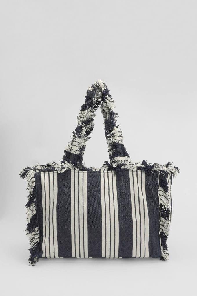 boohoo Dames Gestreepte Oversized Strandtas Met Gerafelde Rand En Jacquardweefsel | Marineblauw