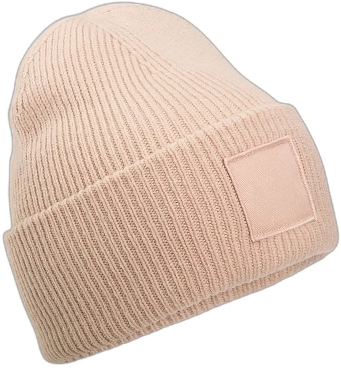 Deep Cuffed Tonal Patch Beanie – Peach One Size