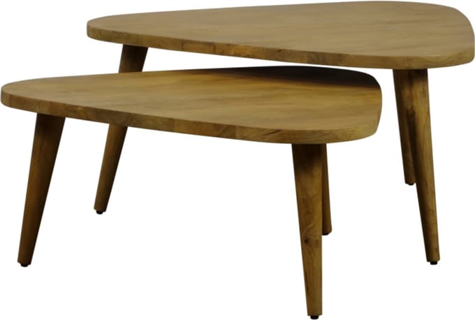 Salontafel Alberto driehoekig set van 2 mangohout - 85 x 85 x 42 cm