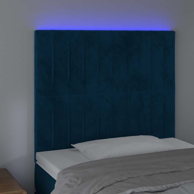 vidaXL - Hoofdbord - LED - 80x5x118/128 - cm - fluweel - donkerblauw